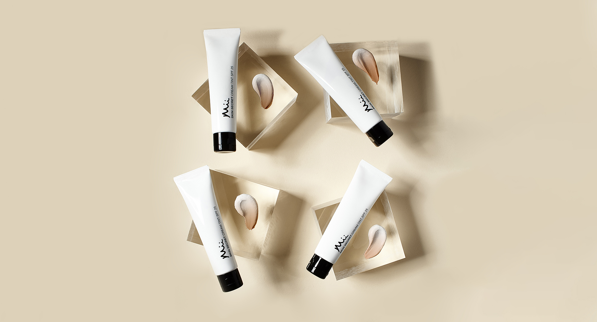 Skin Secret Cream Tint stylised shot with swatches