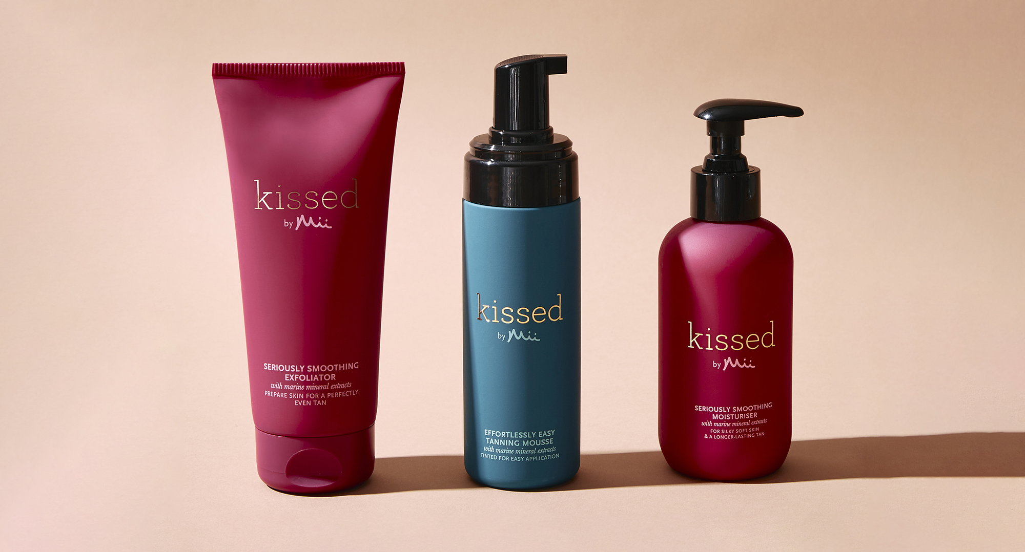 Kissed by Mii exfoliator, moisturiser and tanning mousse