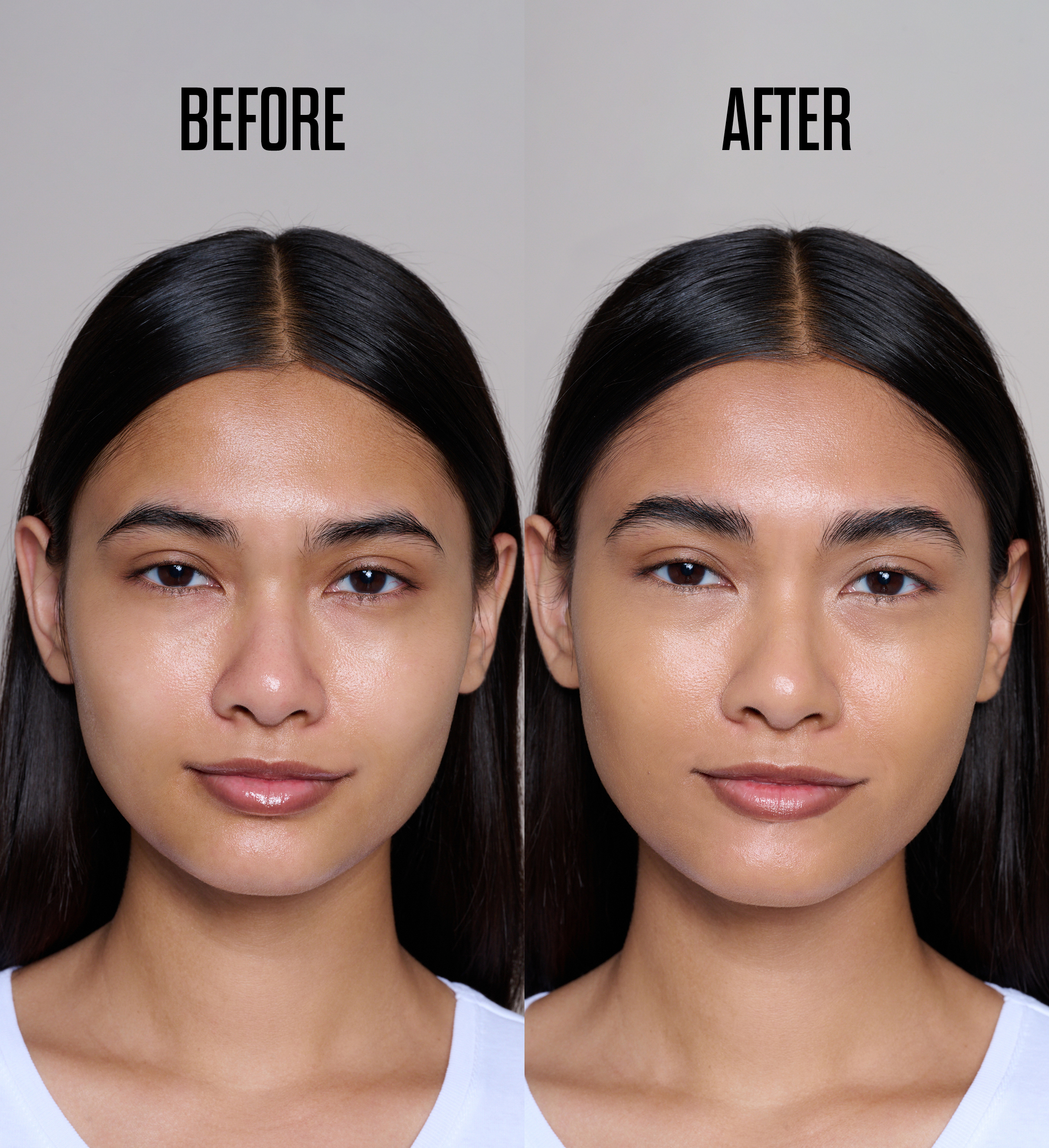 Before and after model shot featuring Skin Loving BB Cream