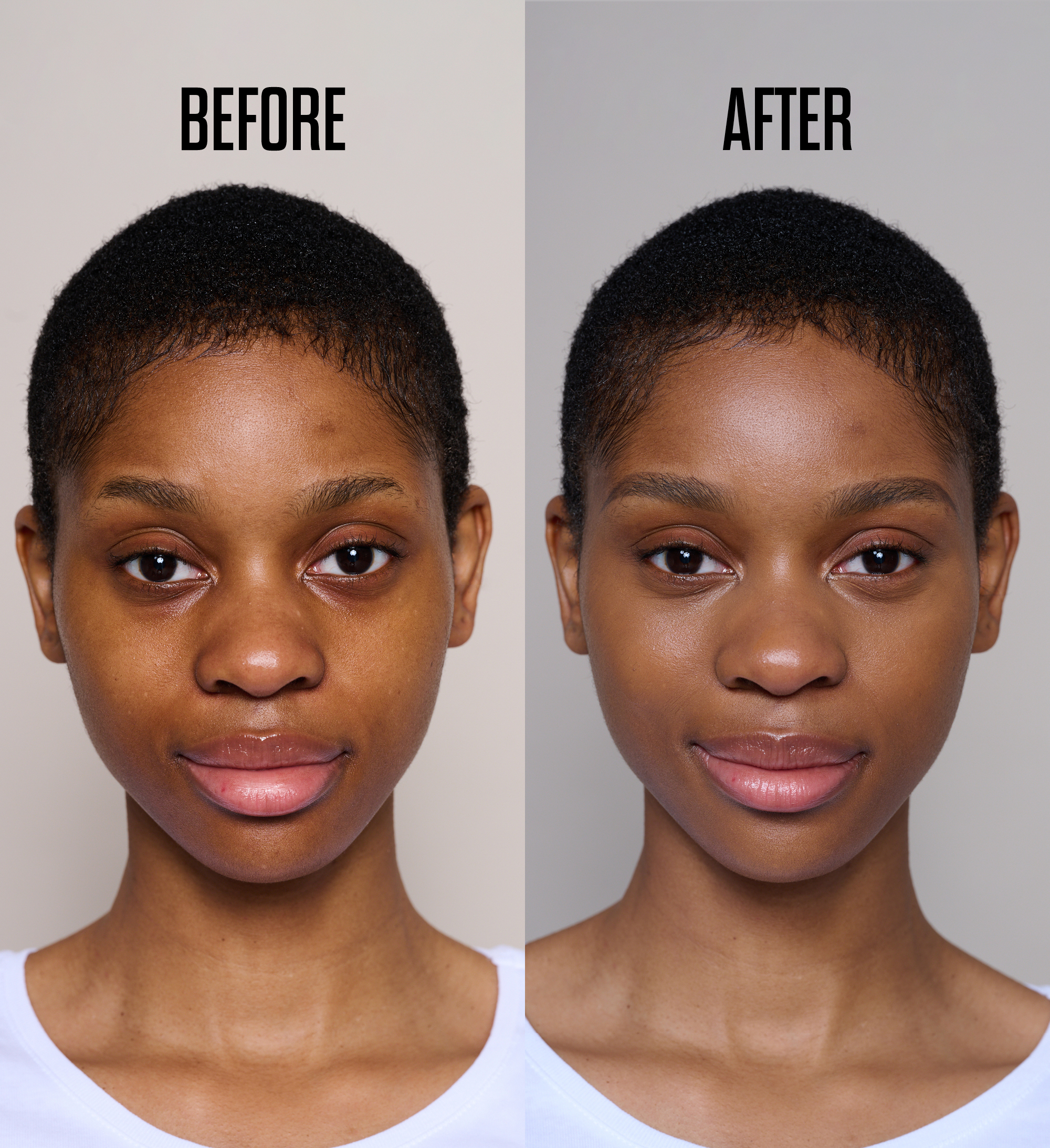 Before and after model shot featuring Skin Loving BB Cream