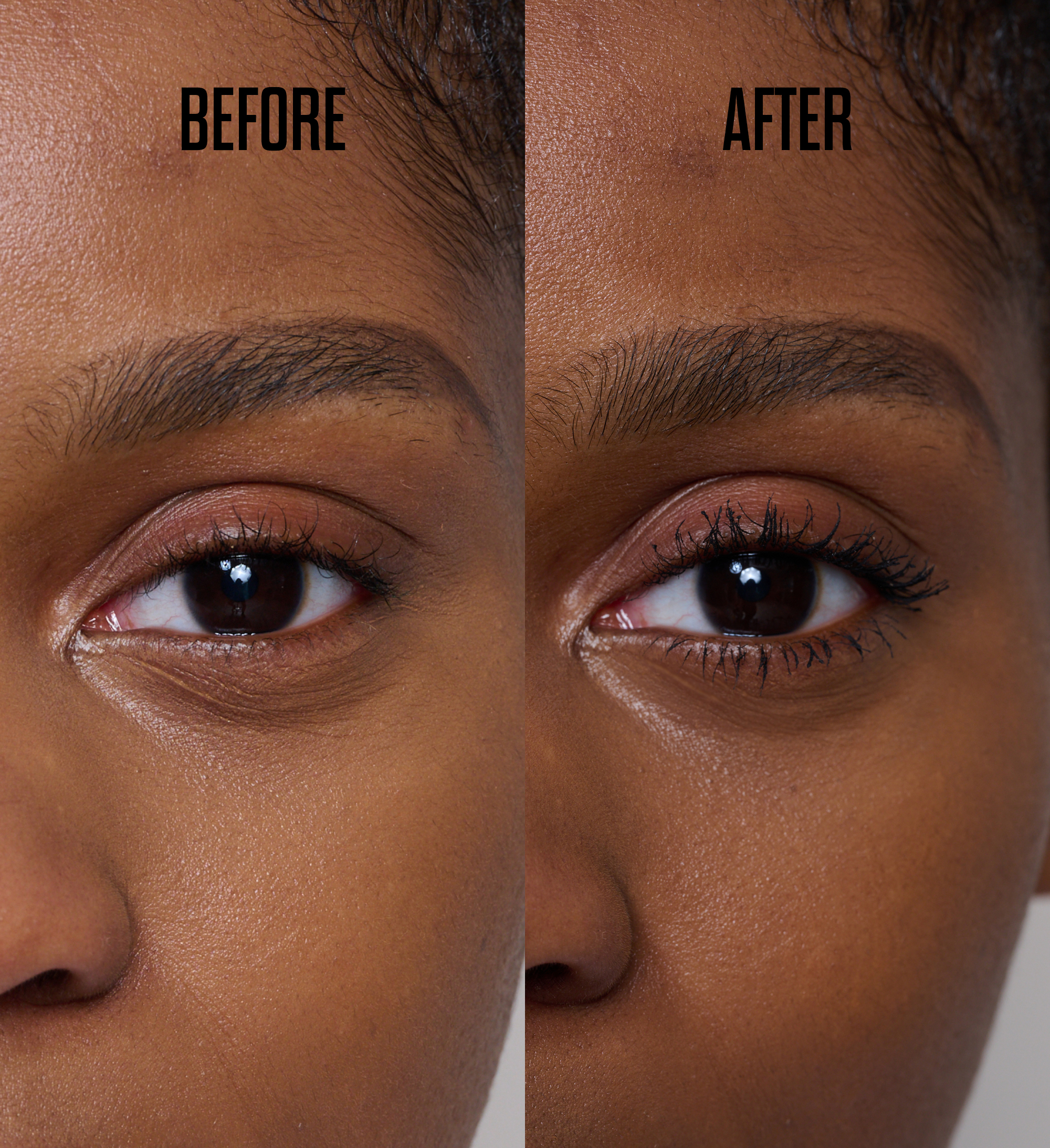 Before and after model shot featuring Superboost Lash Lover Mascara