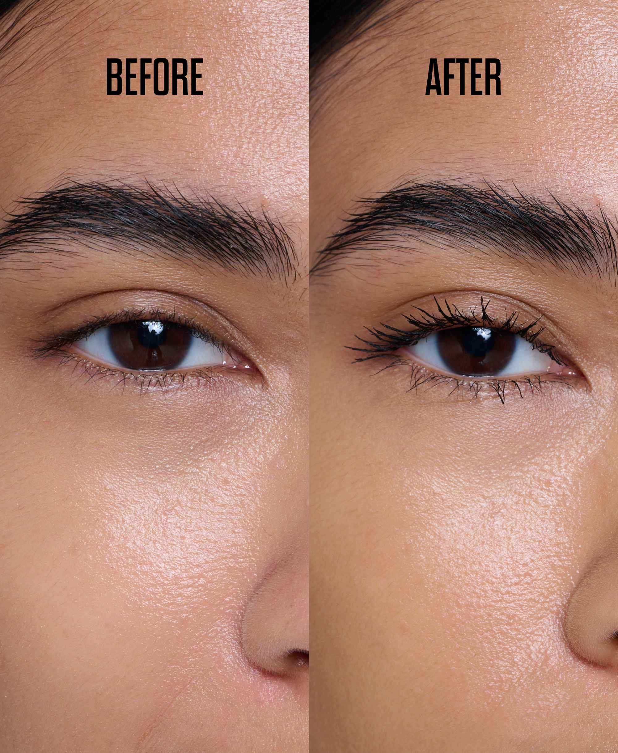 Feature Length Mascara Before & After on model