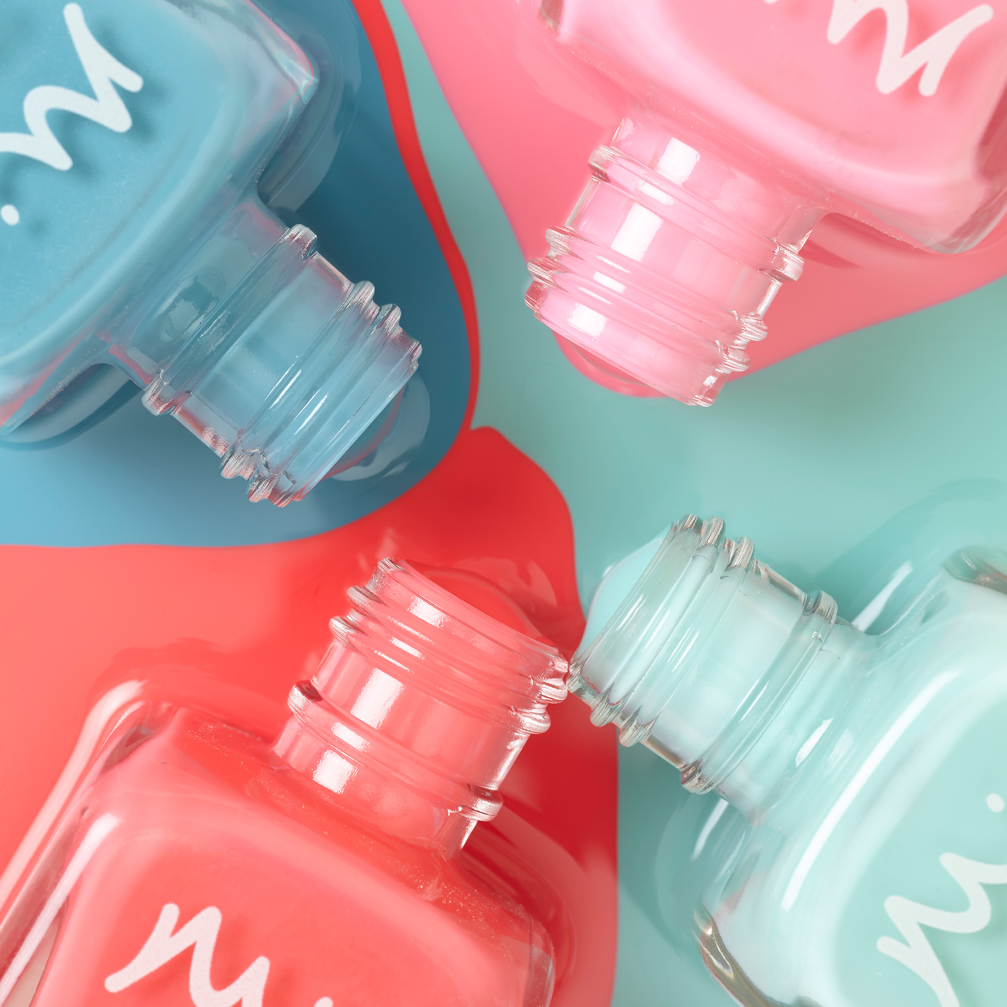 Colour Confidence Nail Polish texture featuring Flamingo Pink, Summer Holiday, Bold Bikini and Crystal Waters