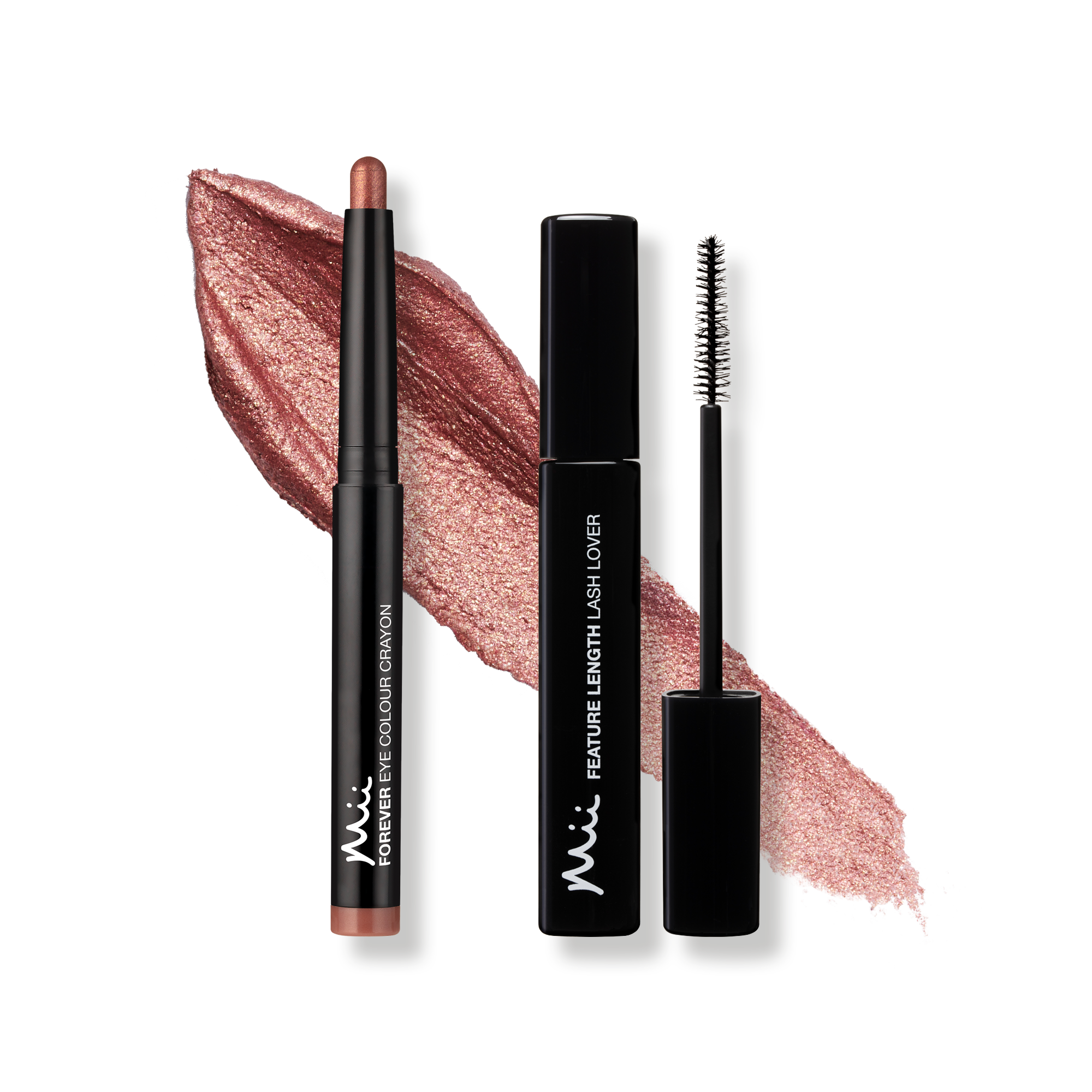 Forever Eye Colour Crayon in Copper Glow and Feature Length Lash Lover Mascara swatches