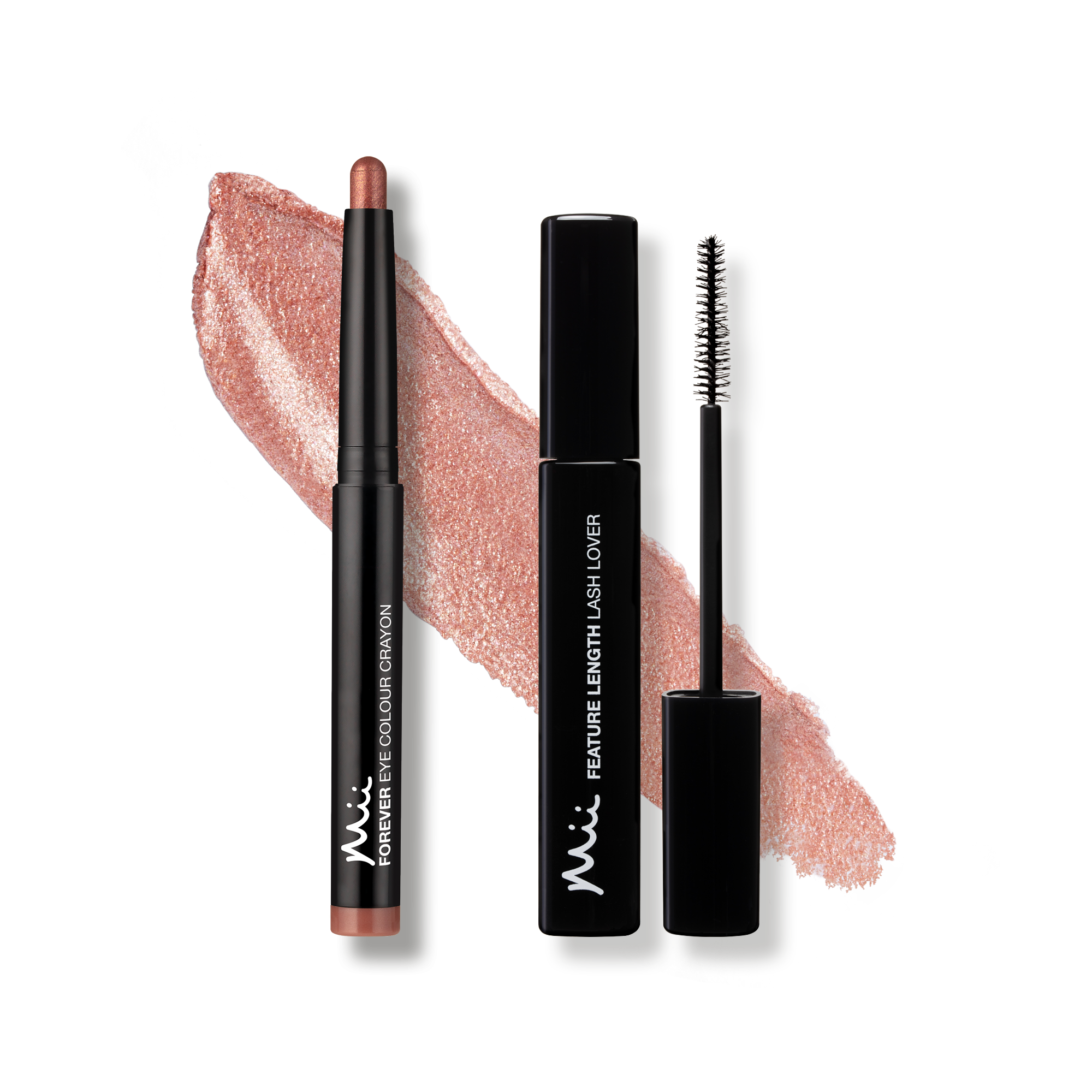 Forever Eye Colour Crayon in Golden Blush and Feature Length Lash Lover Mascara swatches