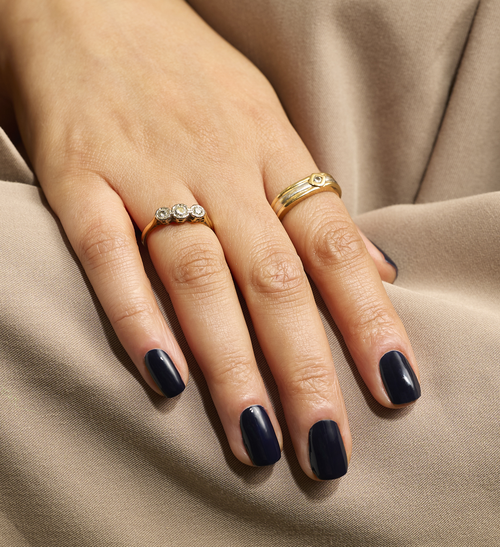Model wearing Scandi Navy Colour Confidence Nail Polish