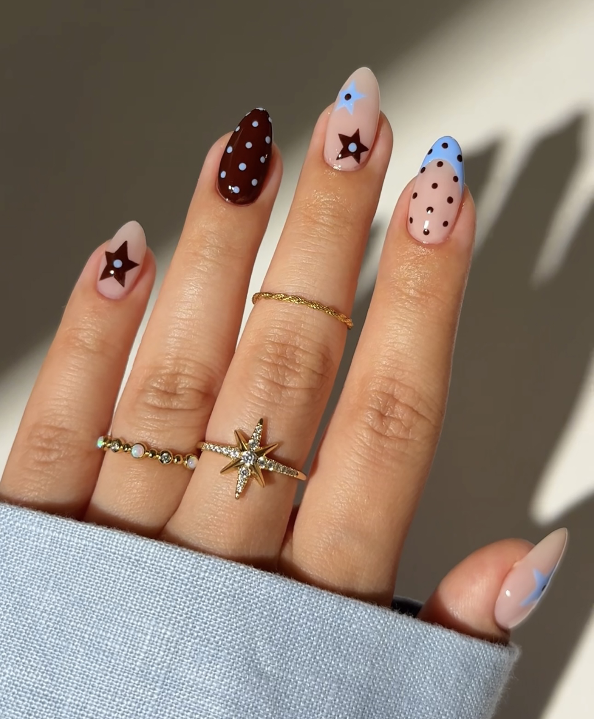 Stars and Polka Dots nail art final look