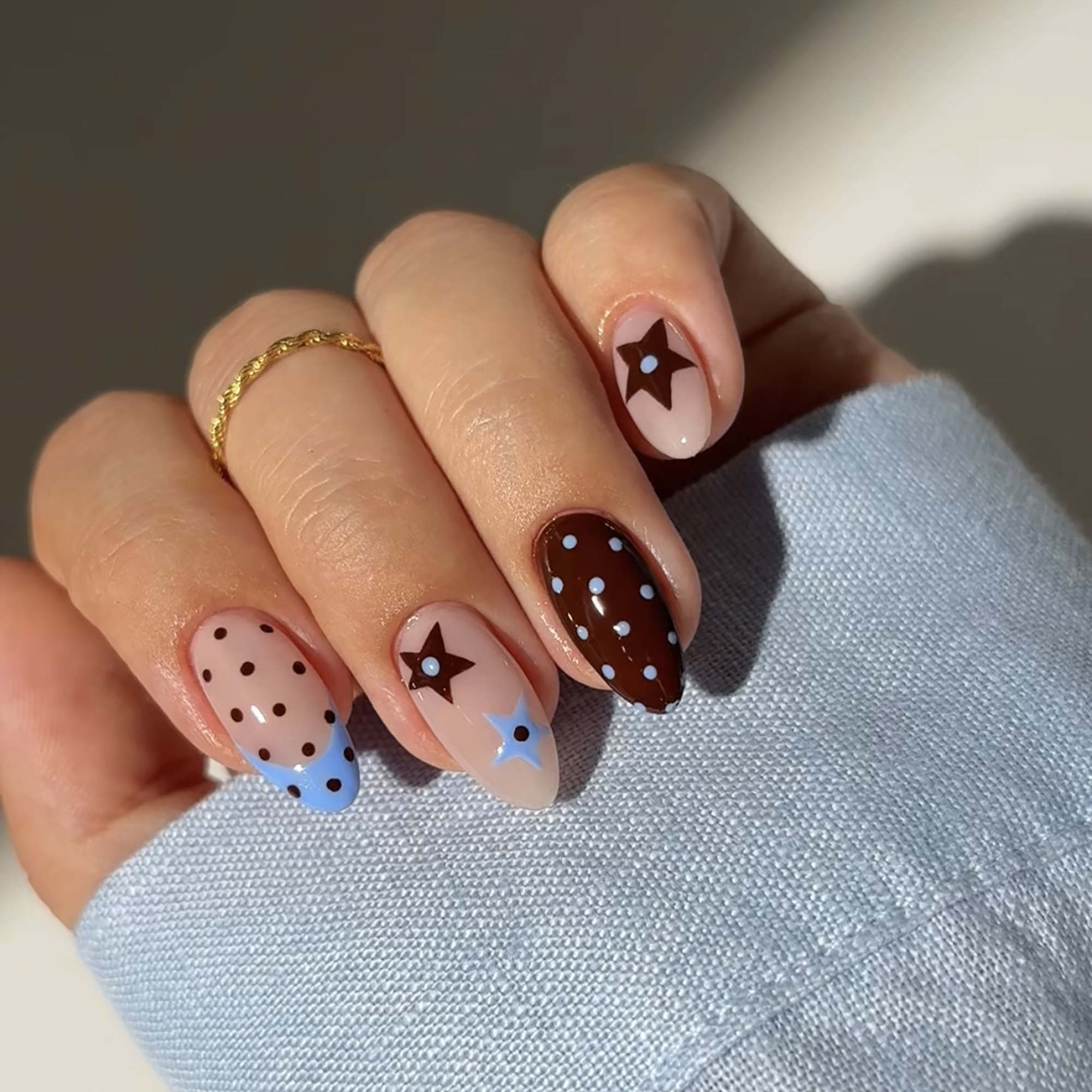 Stars and Polka Dots nail art final look