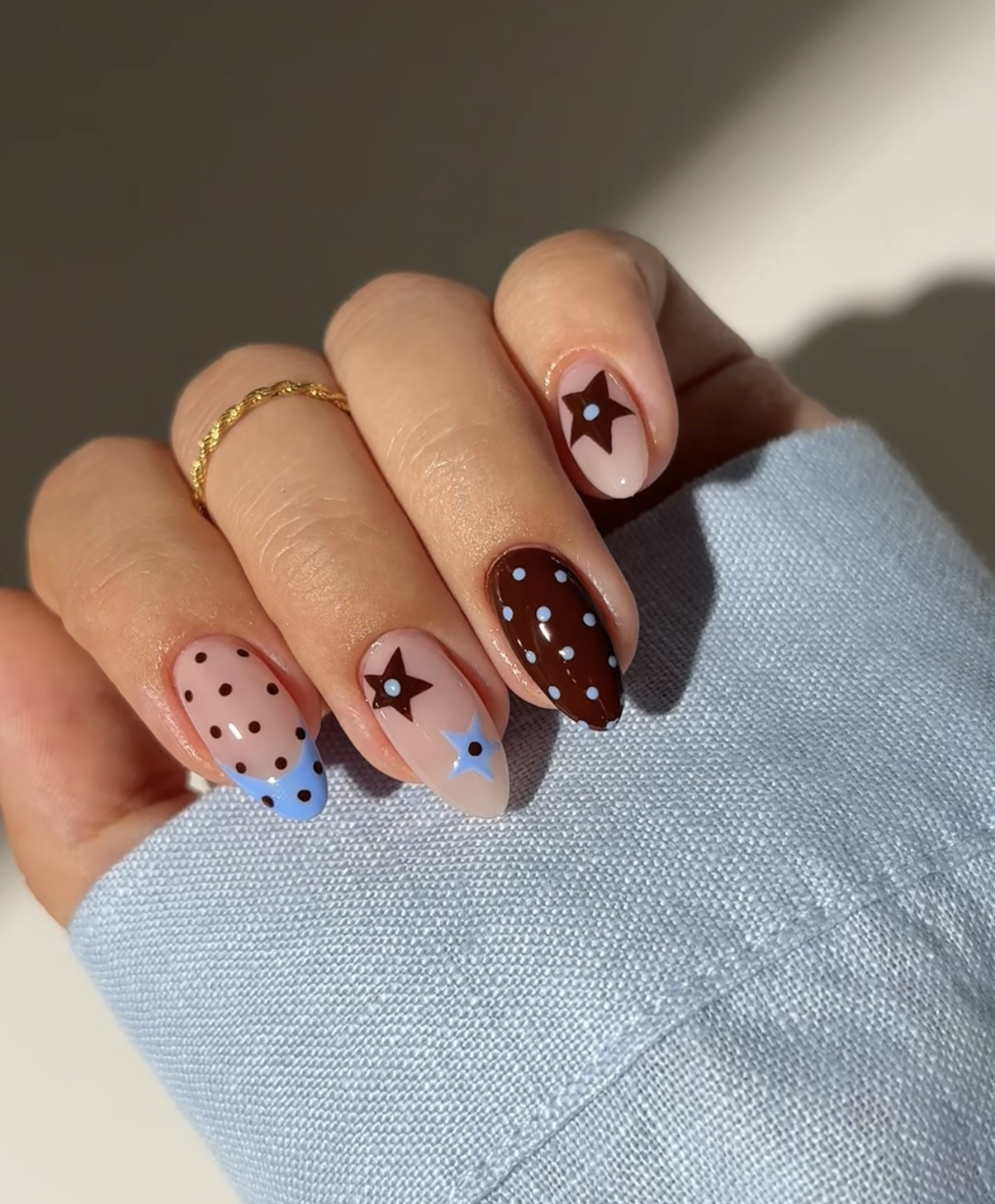 Stars and Polka Dots nail art final look