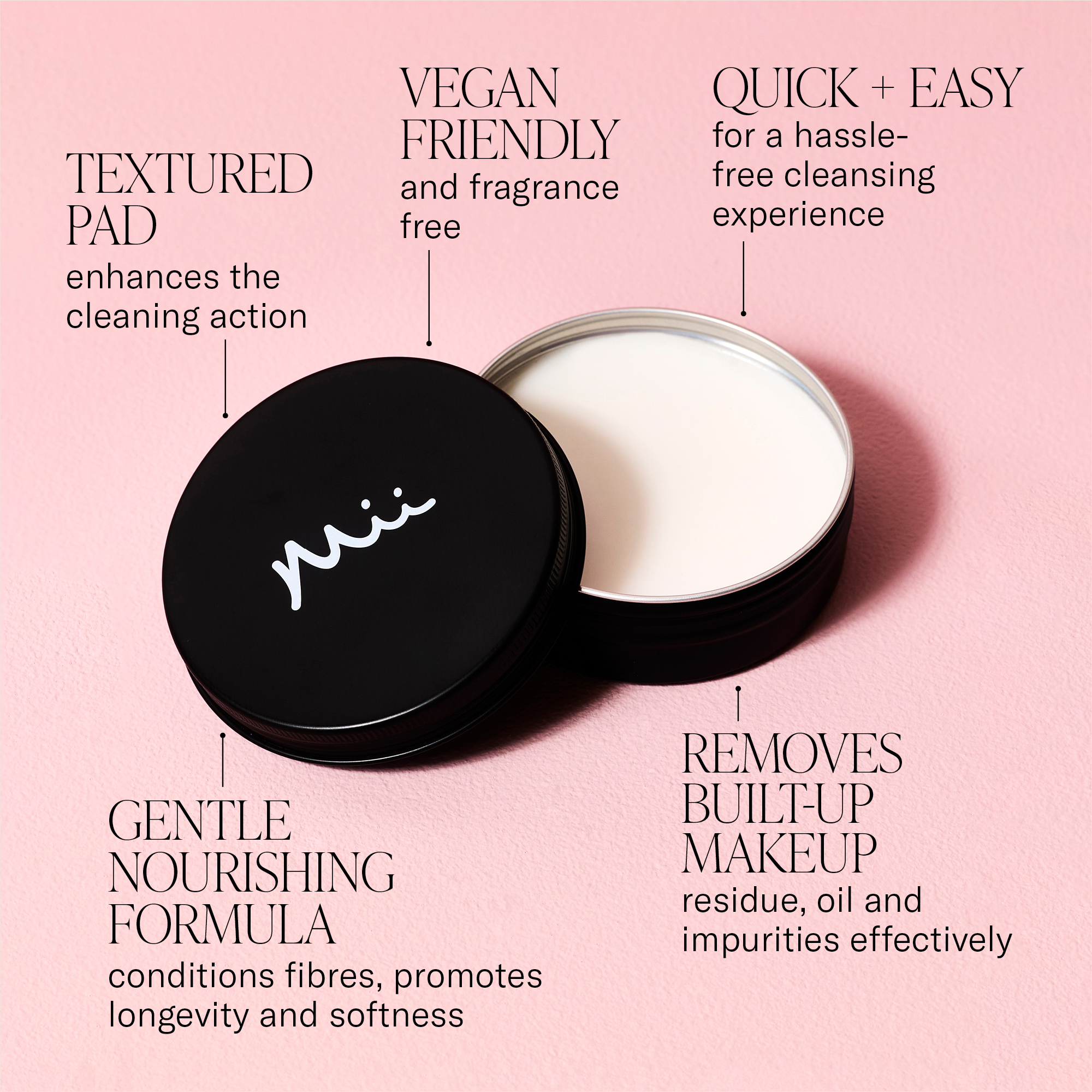 Cleanse + Condition Brush Balm ingredients infographic