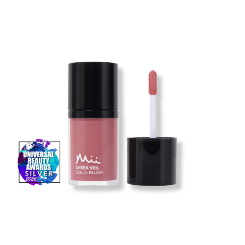 Cheel Veil Liquid Blush in Paradise product shot with Universal Beauty Awards Silver 2026 logo