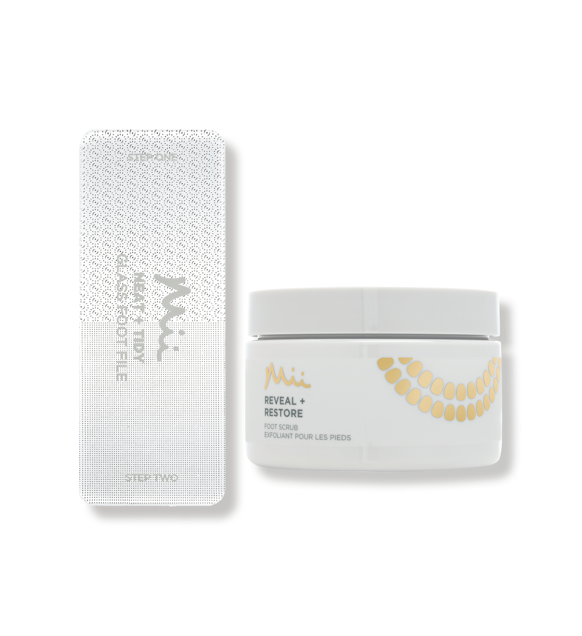 Refine + Restore Foot Duo - Neat + Tidy Glass Foot File and Reveal + Restore Foot Scrub