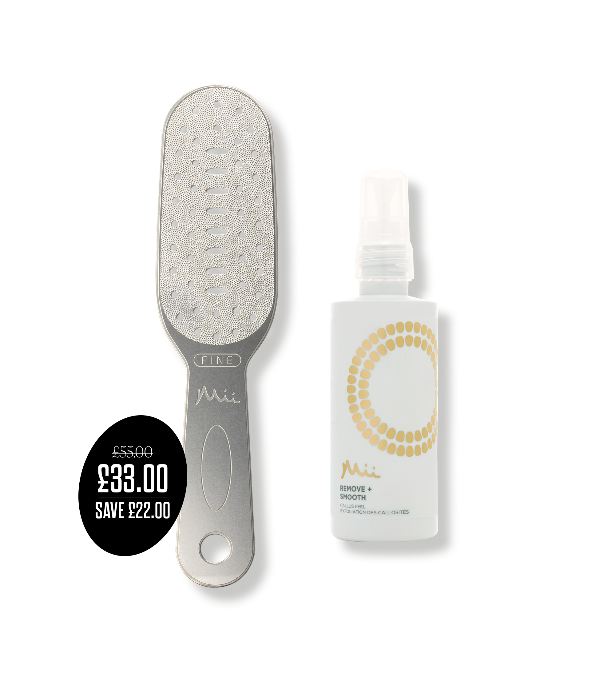 Smooth + Renew Foot Duo with price roundel - Neat + Tidy Stainless Steel Foot File + Remove + Smooth Callus Peel