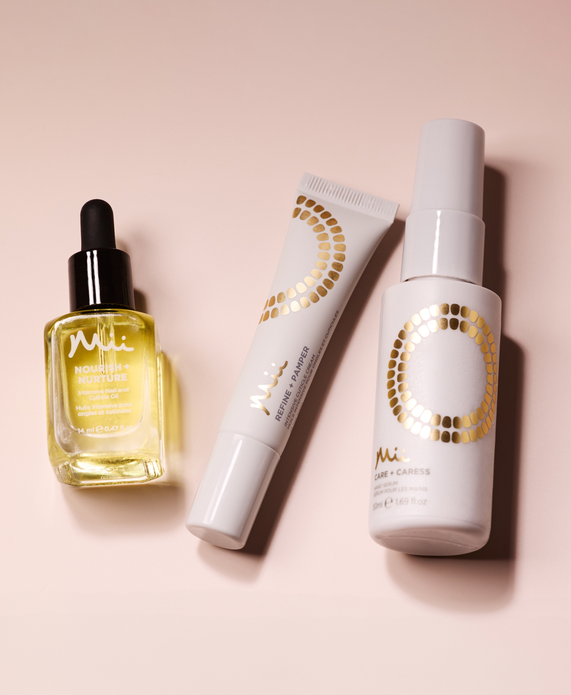 Care + Condition Hand and Cuticle Set - Nourish + Nurture Nail and Cuticle Oil, Refine + Pamper Intensice Cuticle Cream, Care + Caress Hand Serum