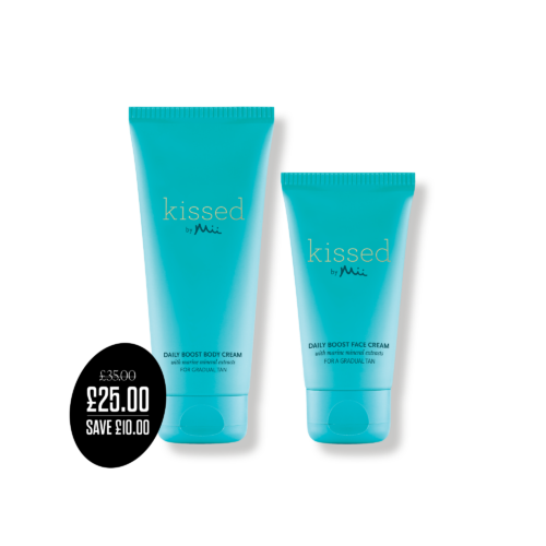Head to Toe Glow Duo packshots with price roundel - Daily Boost Body Cream and Daily Boost Face Cream