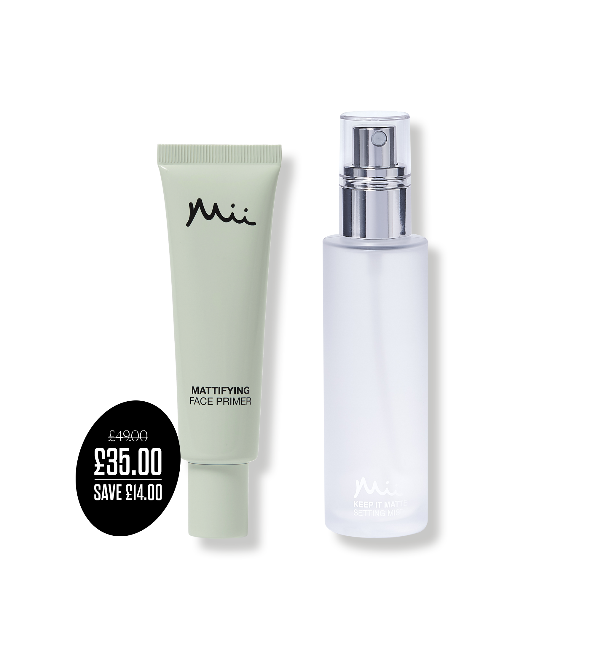 Prep + Set Mattifying Duo packshots with price roundel - Mattifying Face Primer and Keep It Matte Setting Mist