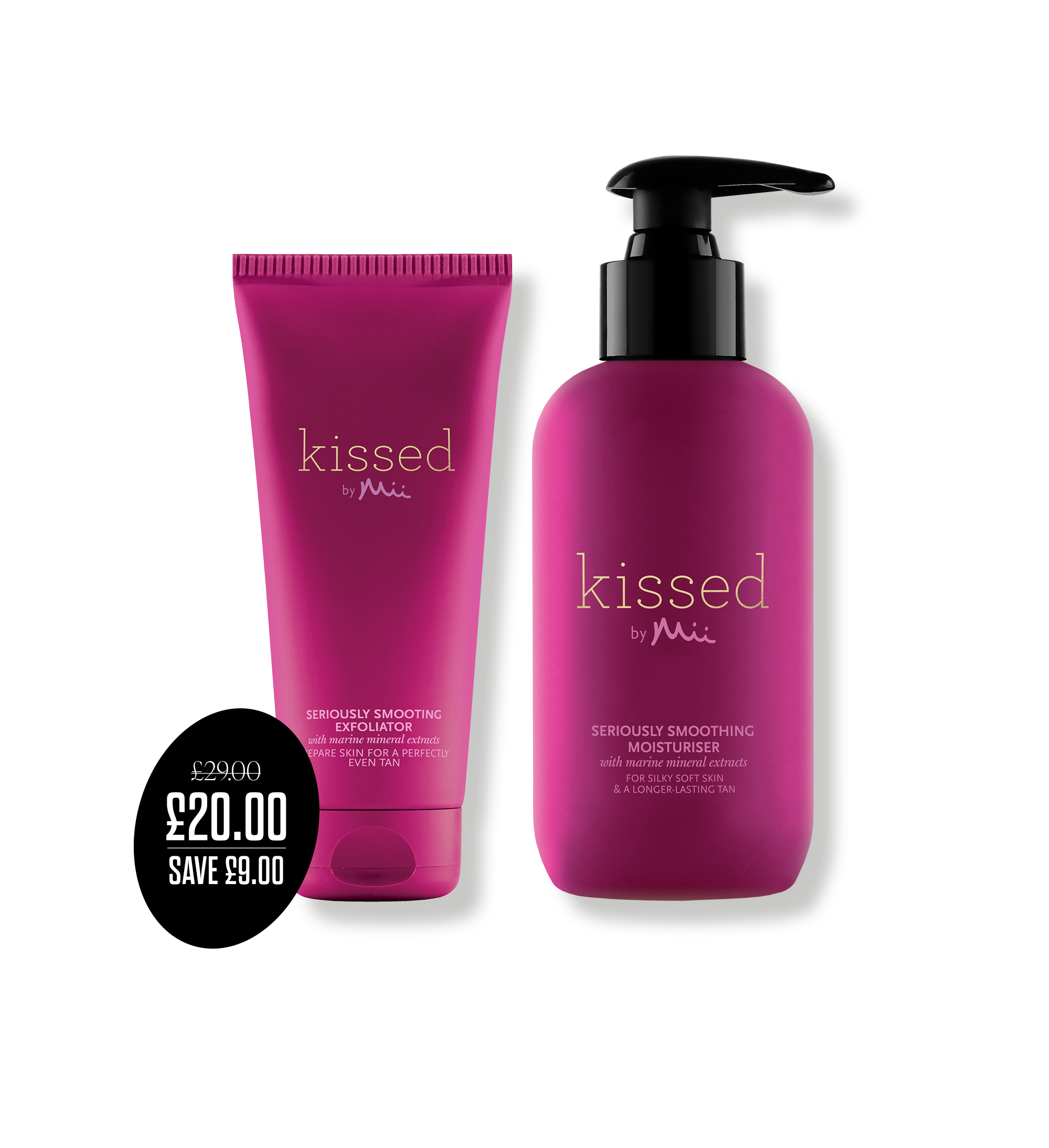 Seriously Smooth Body Duo packshot with price roundel - Seriously Smoothing Exfoliator and Seriously Smoothing Moisturiser