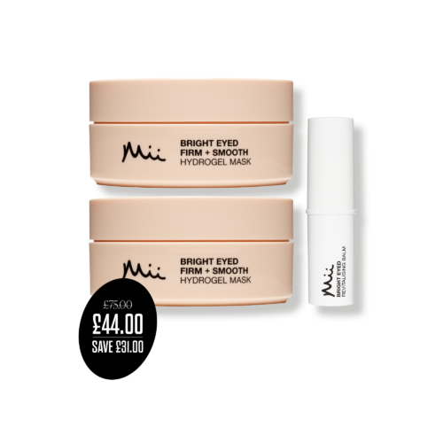 Smooth Eyes Edit packshot with price roundel - Bright Eyed Firm + Smooth Hydrogel Mask and Bright Eyed Revitalising Eye Balm