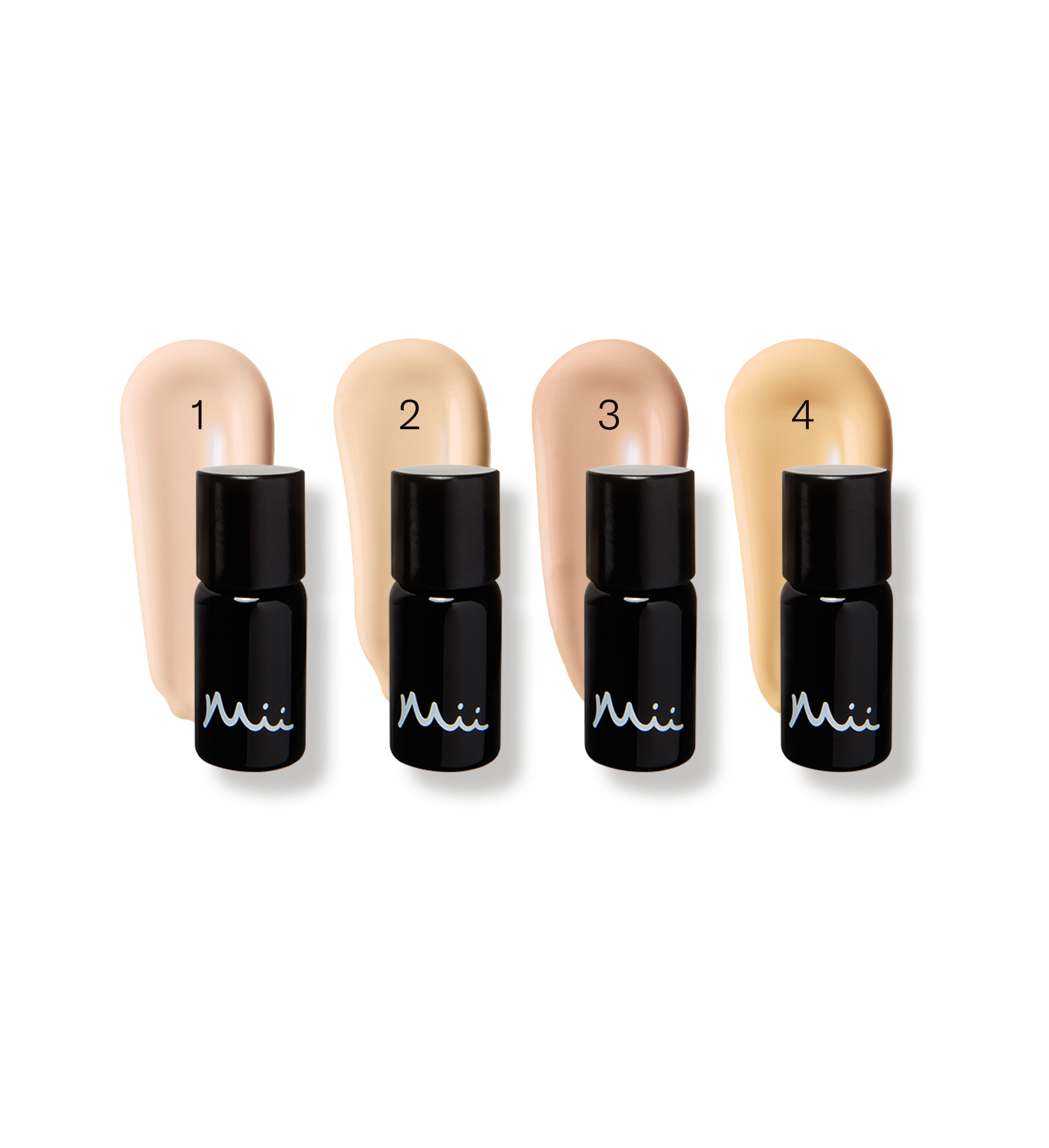 Hydraveil Serum Foundation Sample Box 1-4 packshot and swatches