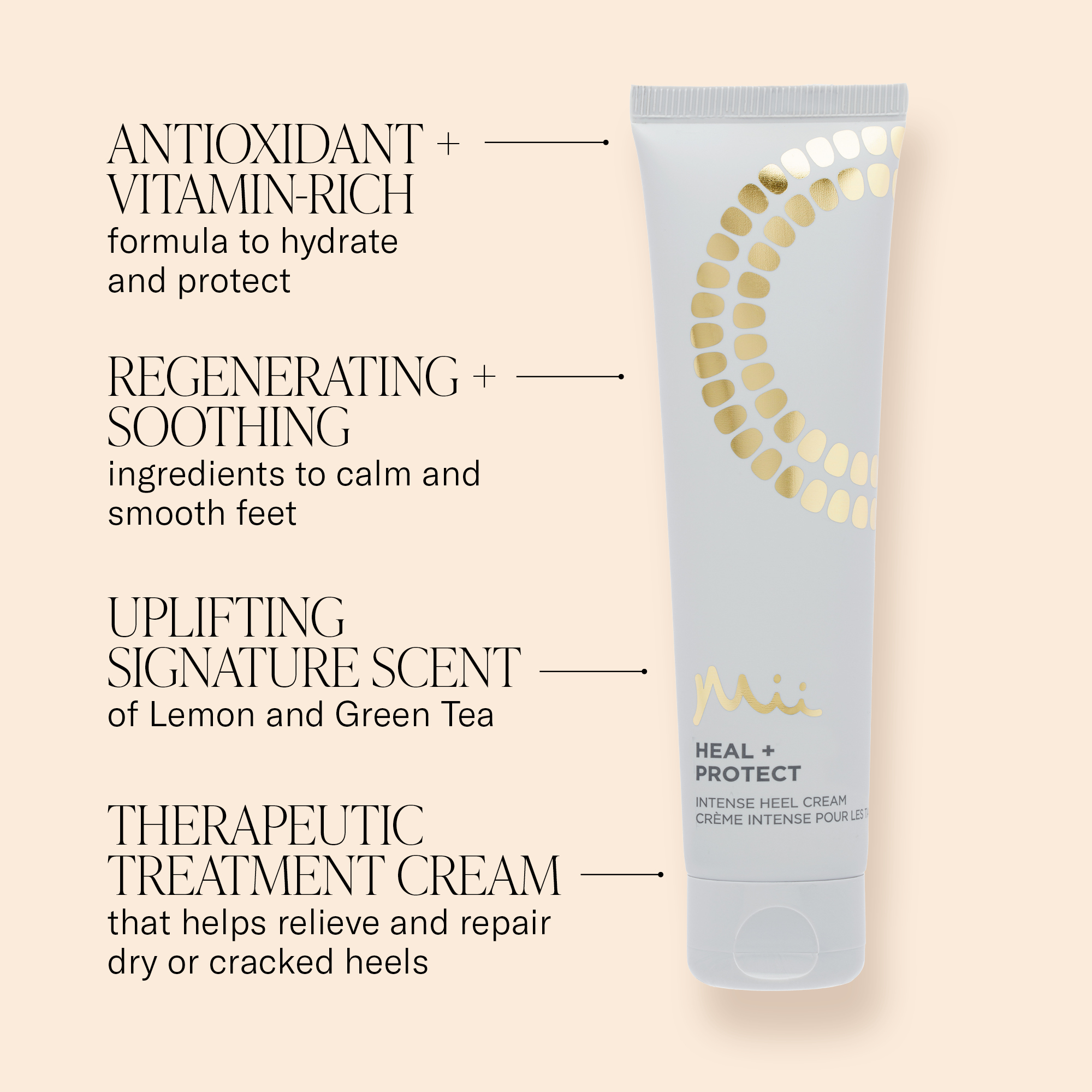 Heal + Protect Heel Cream key benefits infographic