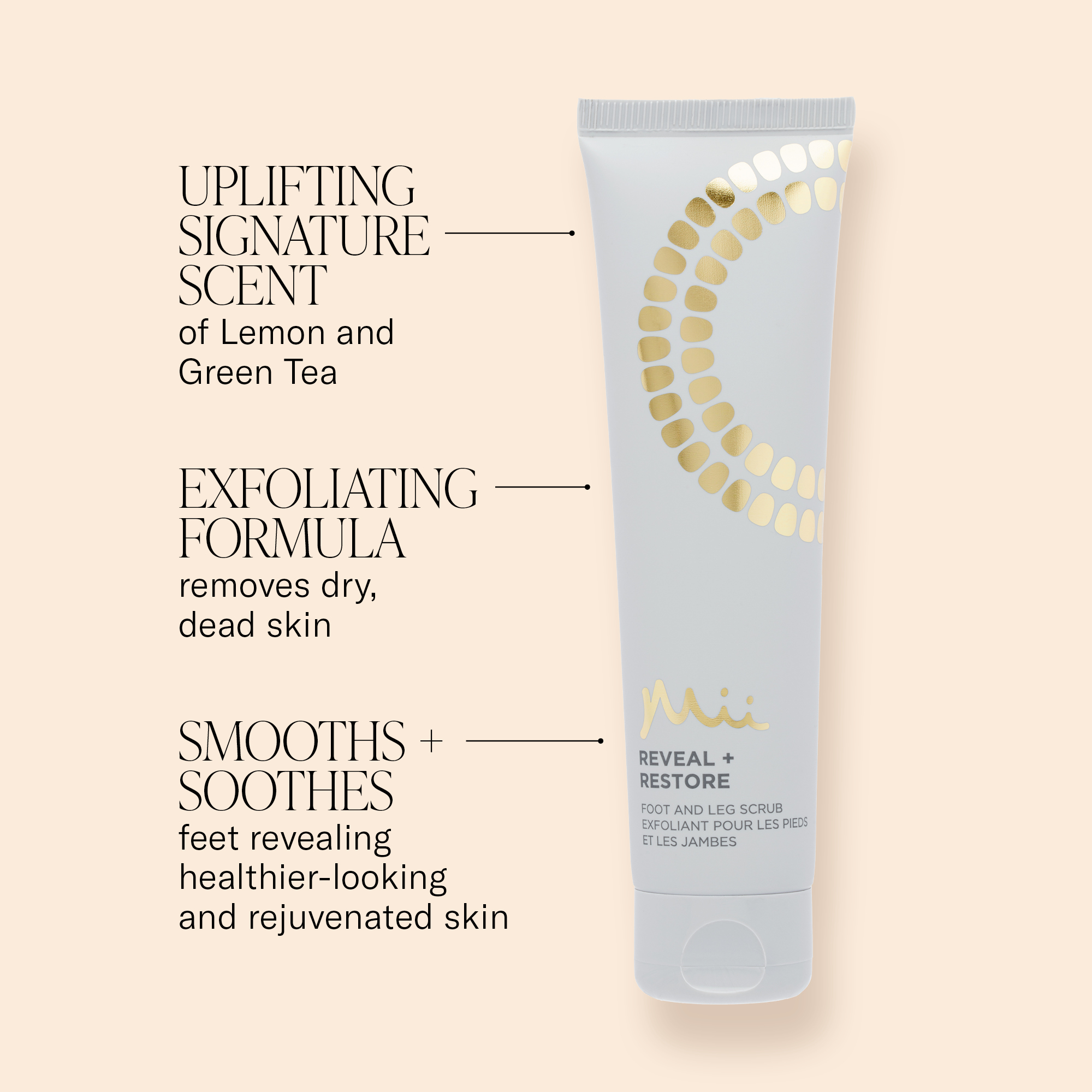 Reveal + Restore Foo and Leg Scrub key benefits infographic