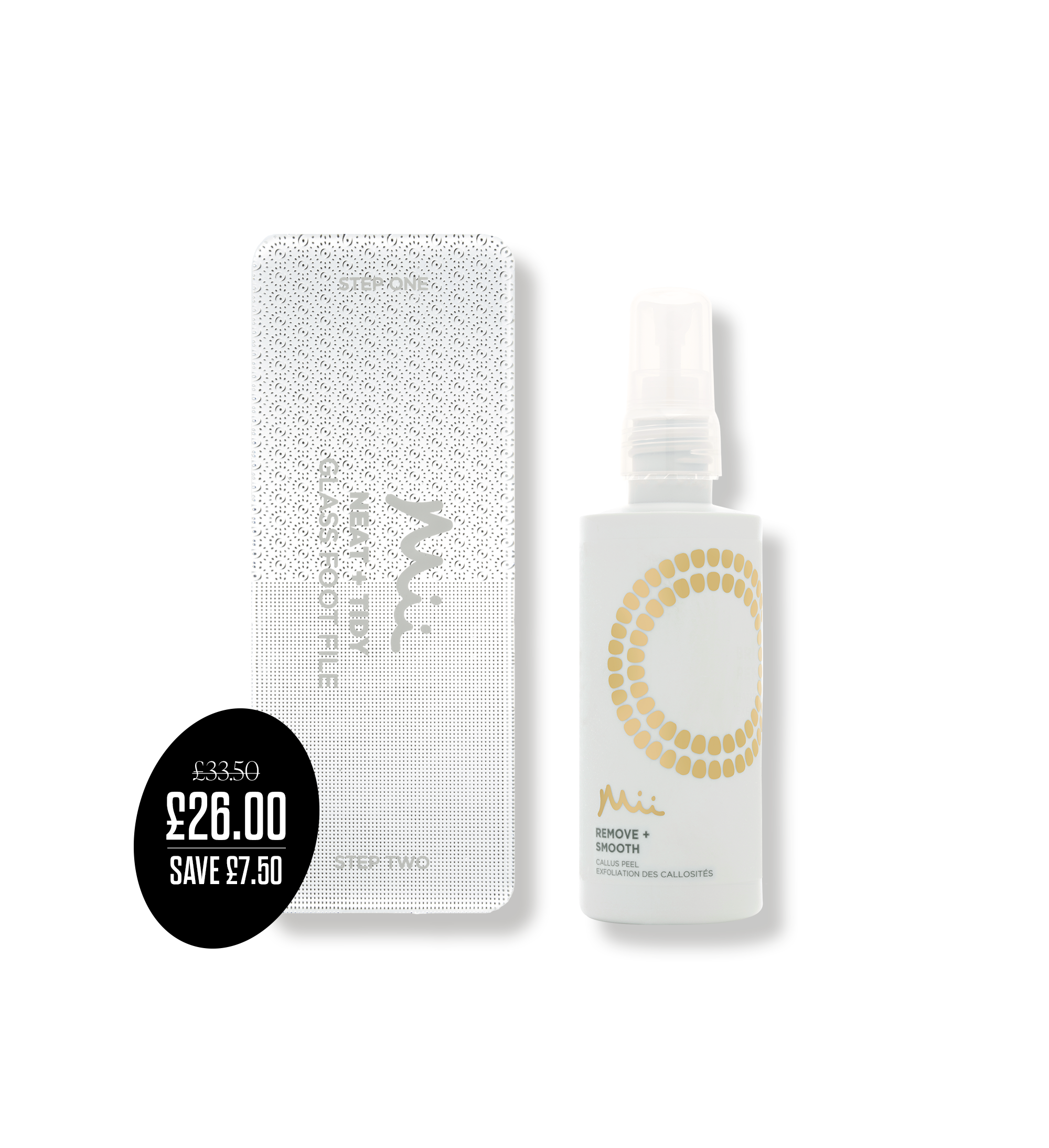 Smoooth + Renew Bundle packshot with price roundel - Remove + Smooth Calus Peel and Neat + Tidy Glass Foot File